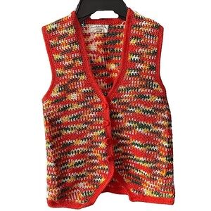 VINTAGE Handmade Crochet Button Front Vest Size XS/S